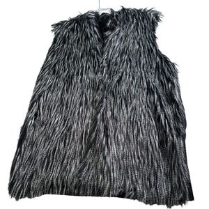 Adrianna Papell Womens Faux Fur Trim Knit Vest Black 2X Mob Wife Boho Retro Chic